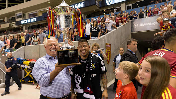 Real Salt Lake owner Dell Loy Hansen and Nick Rimando